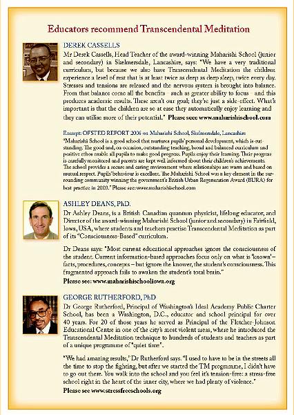 6 CBE-UKp6.jpg - Distinguished educators who use Consciousness-Based Education in their schools express their enthusiasm and appreciation of the programme.